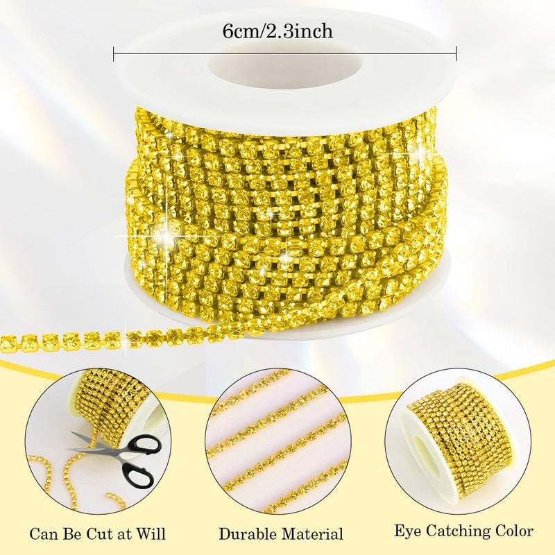 Liwidon Rhinestone Chain 10 Yards Rhinestone Trim Yellow Bling Diamond Rhinestones Strips 3mm Glitter Bling Crystal Rhinestones Close Chains Claw Cup Chains Trim for Sewing DIY Crafting Jewelry Clothes - Image 3